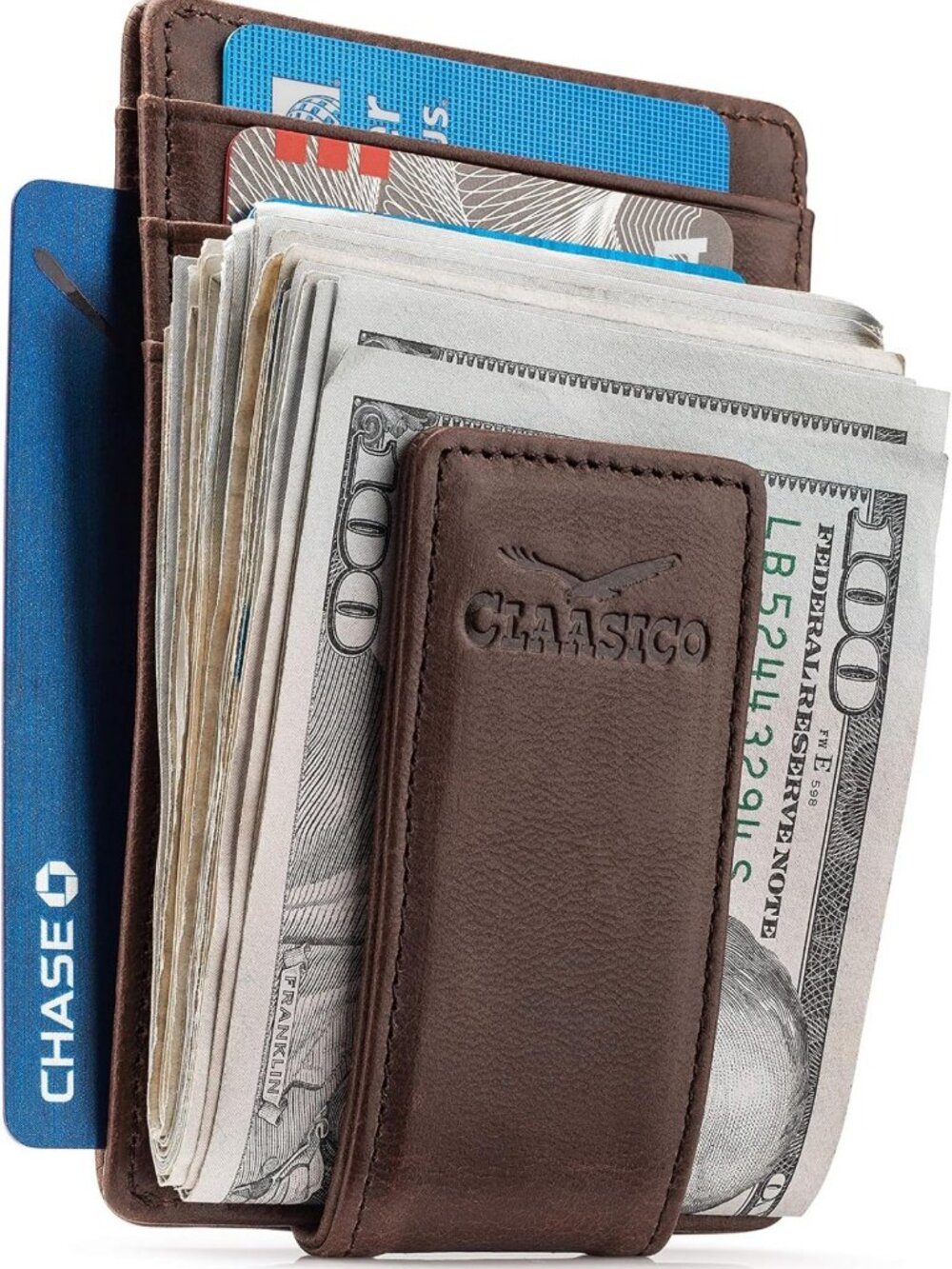 Men's RFID Blocking Leather Money Clip Wallet with Strong Magnetic Closure